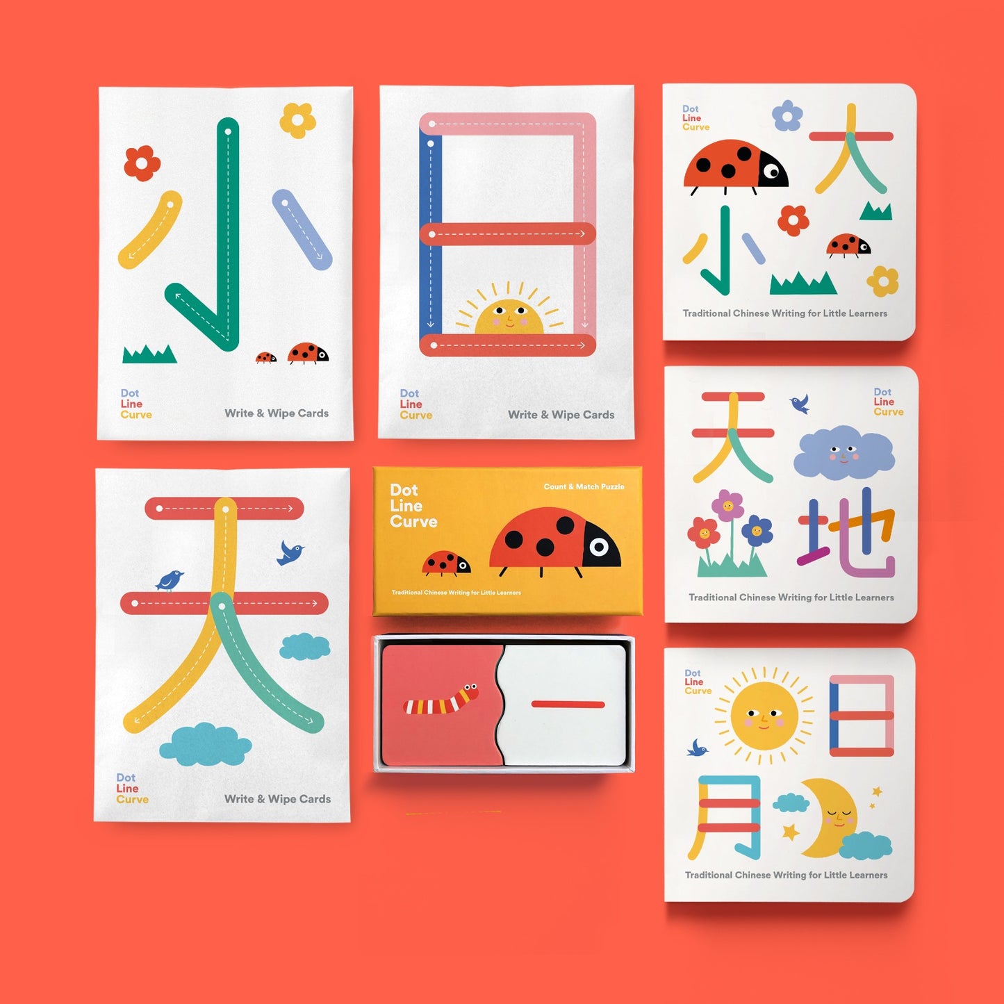 The Dot Line Curve Collection (Bundle of All Writing Sets + Count & Match Puzzle) 觸感中文寫字組合及中國數字硬頁配對拼圖