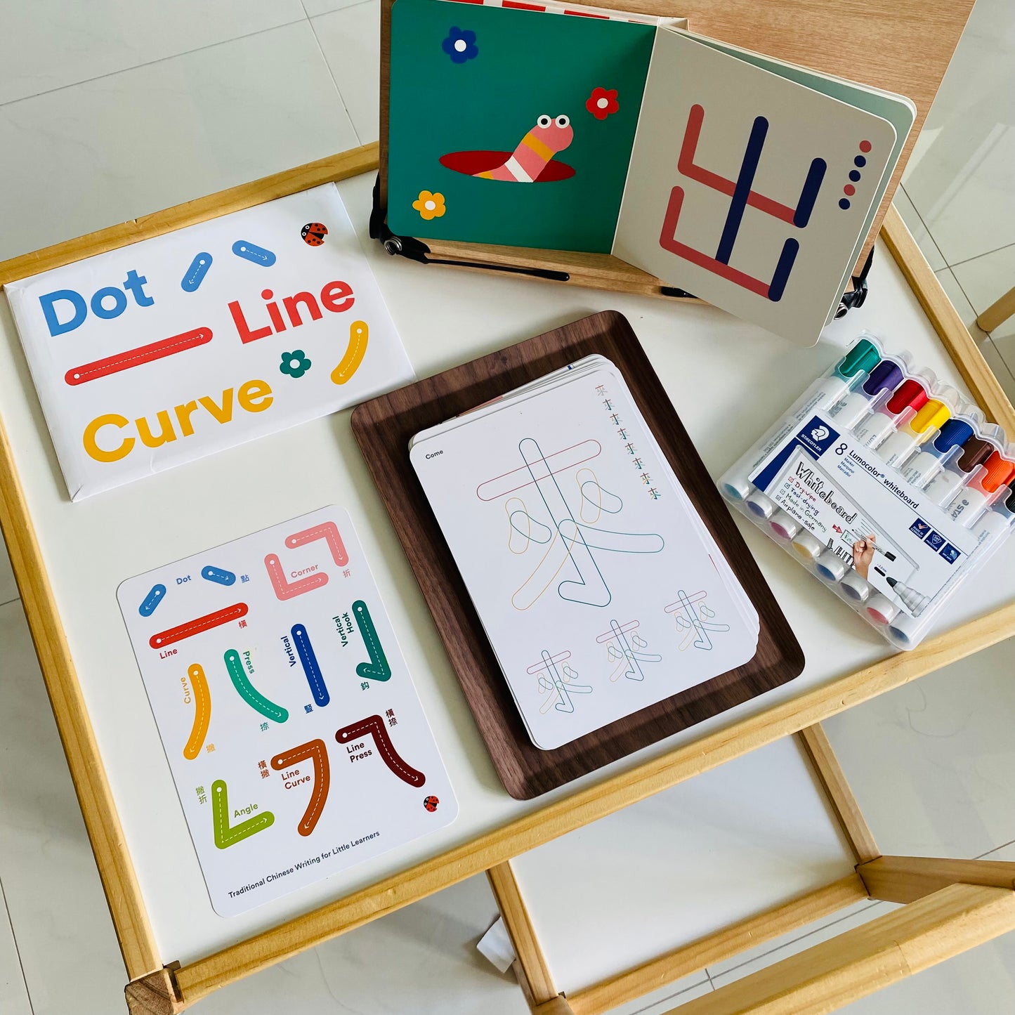 The Dot Line Curve Collection (Bundle of All Writing Sets + Count & Match Puzzle) 觸感中文寫字組合及中國數字硬頁配對拼圖